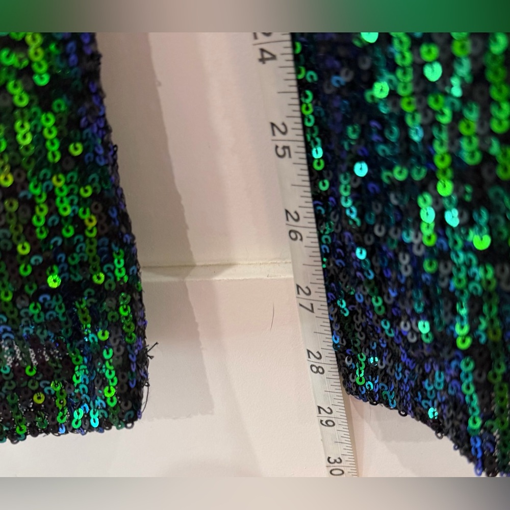 NWT Lulu’s Green Iridescent Sequin Wide-Leg Jumpsuit - Picture 11 of 15